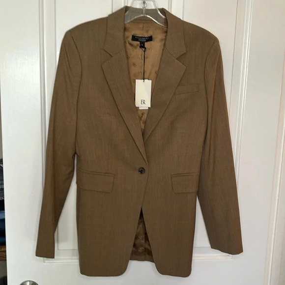 NWT BANANA REPUBLIC women’s SIENNA SLIM ITALIAN WOOL BLAZER in heather camel s 0 - Picture 1 of 9